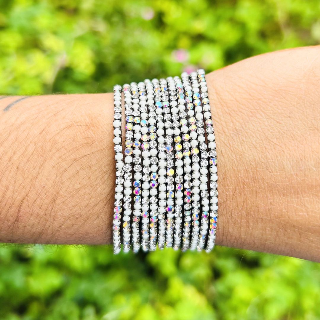 Stretchable White Moonstone Rhodium- Plated Bracelet - Pack of 12