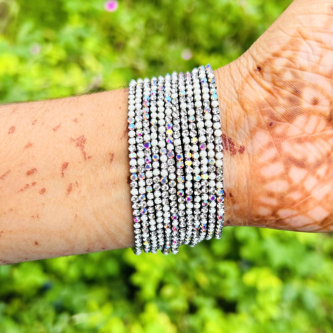 Stretchable White Moonstone Rhodium- Plated Bracelet - Pack of 12