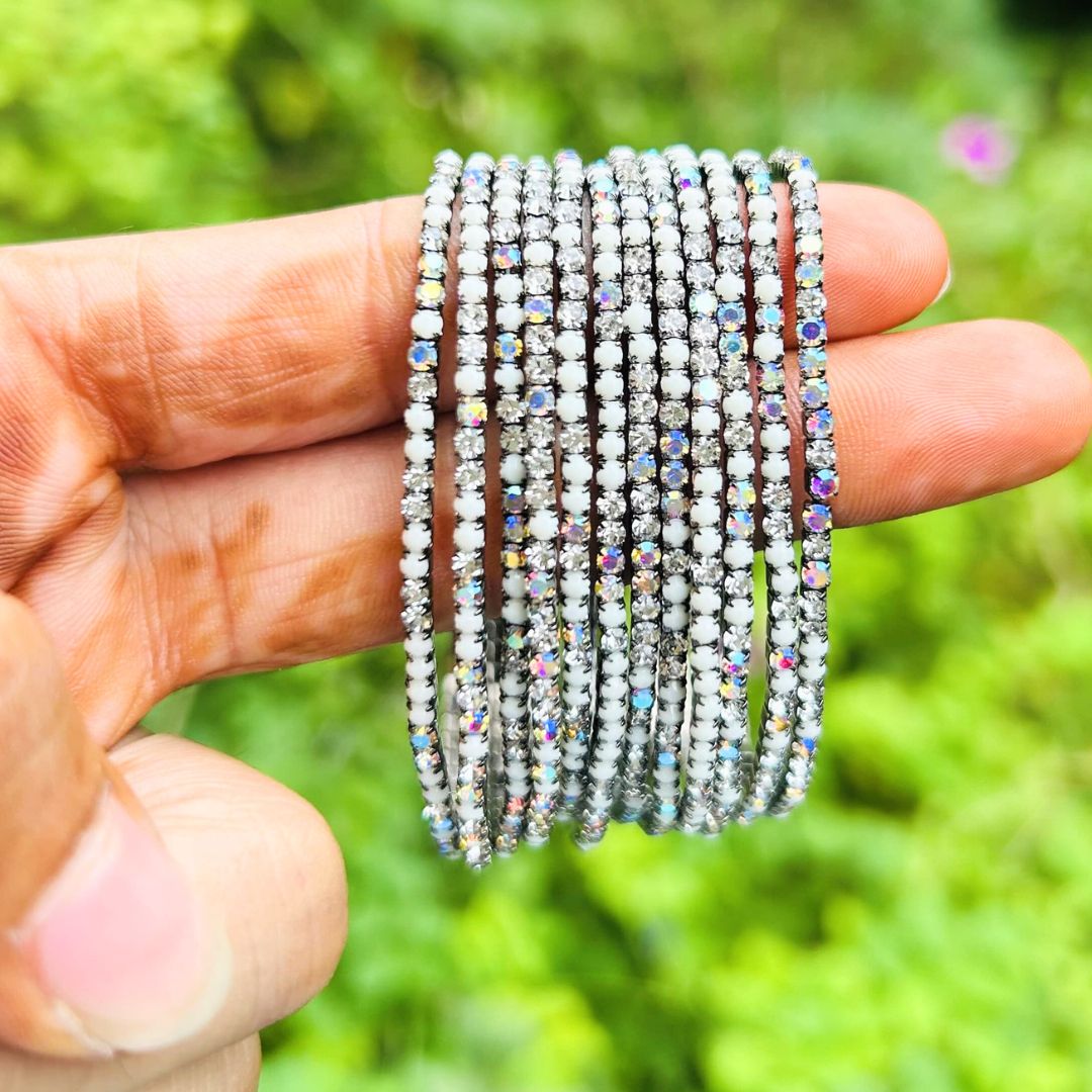 Stretchable White Moonstone Rhodium- Plated Bracelet - Pack of 12