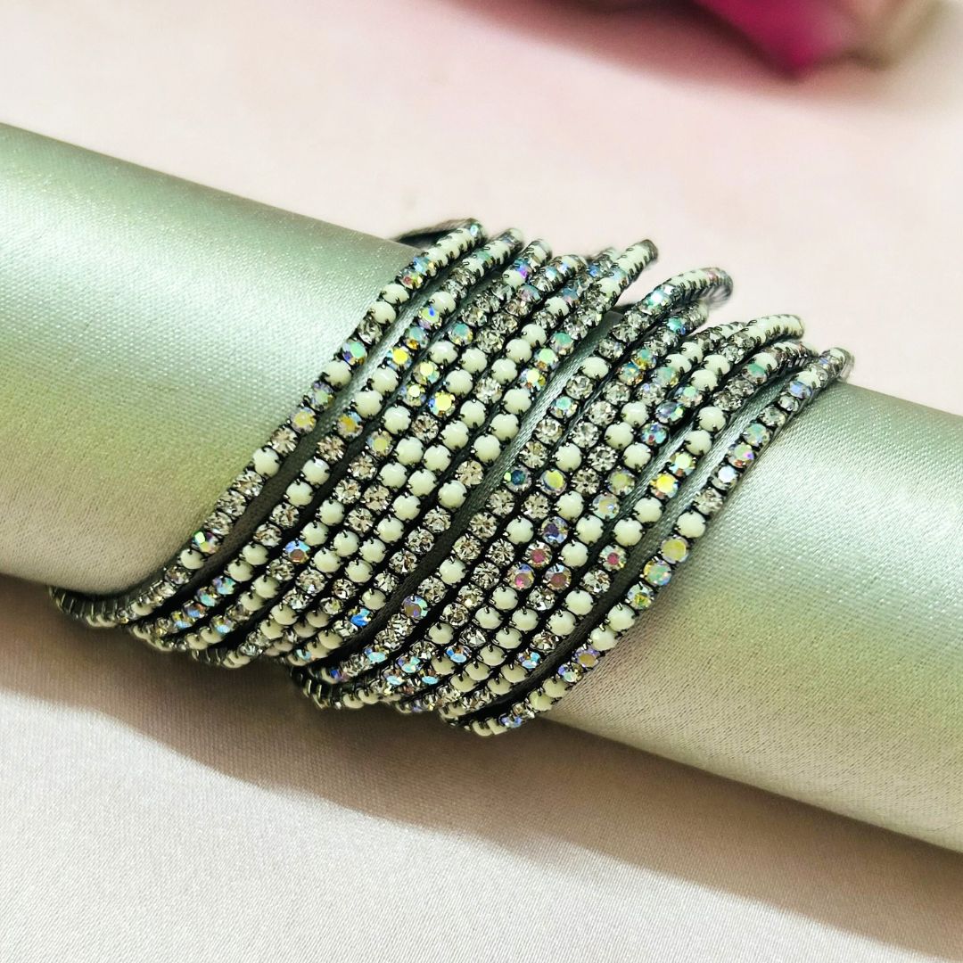 Stretchable White Moonstone Rhodium- Plated Bracelet - Pack of 12