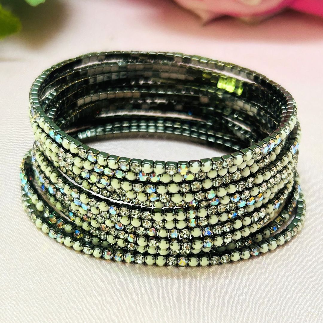 Stretchable White Moonstone Rhodium- Plated Bracelet - Pack of 12
