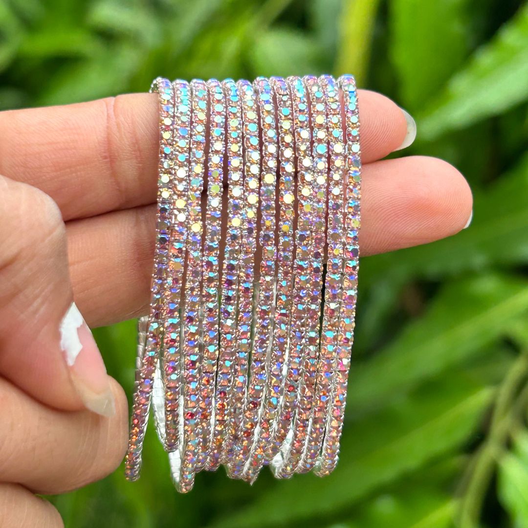 Stretchable Peach Rainbow Silver - Plated Bracelet - Pack of 12