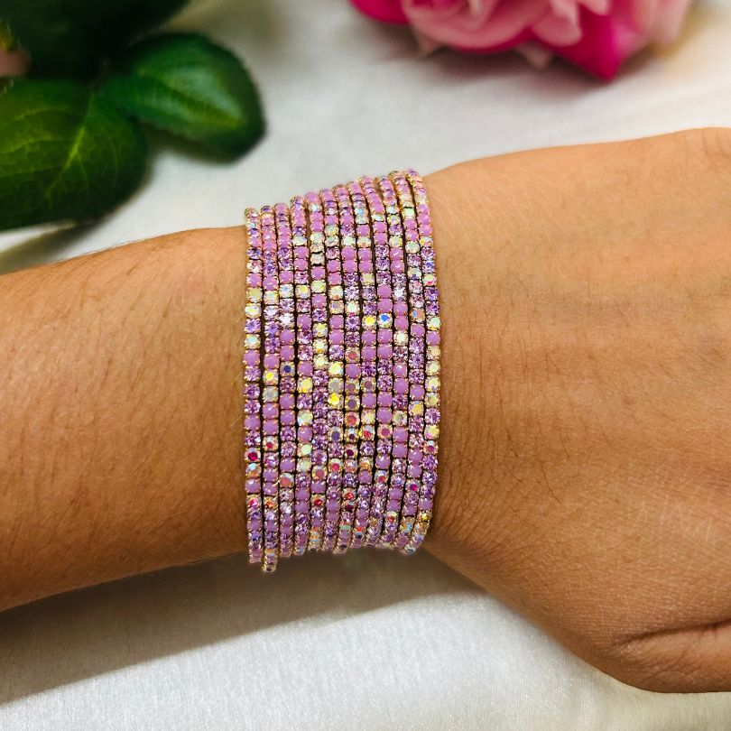 Stretchable Pastel Purple Gold - Plated Bracelet - Pack of 12