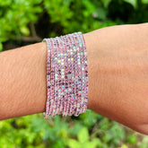 Stretchable Peach Purple Silver -  Plated Bracelet - Pack of 12