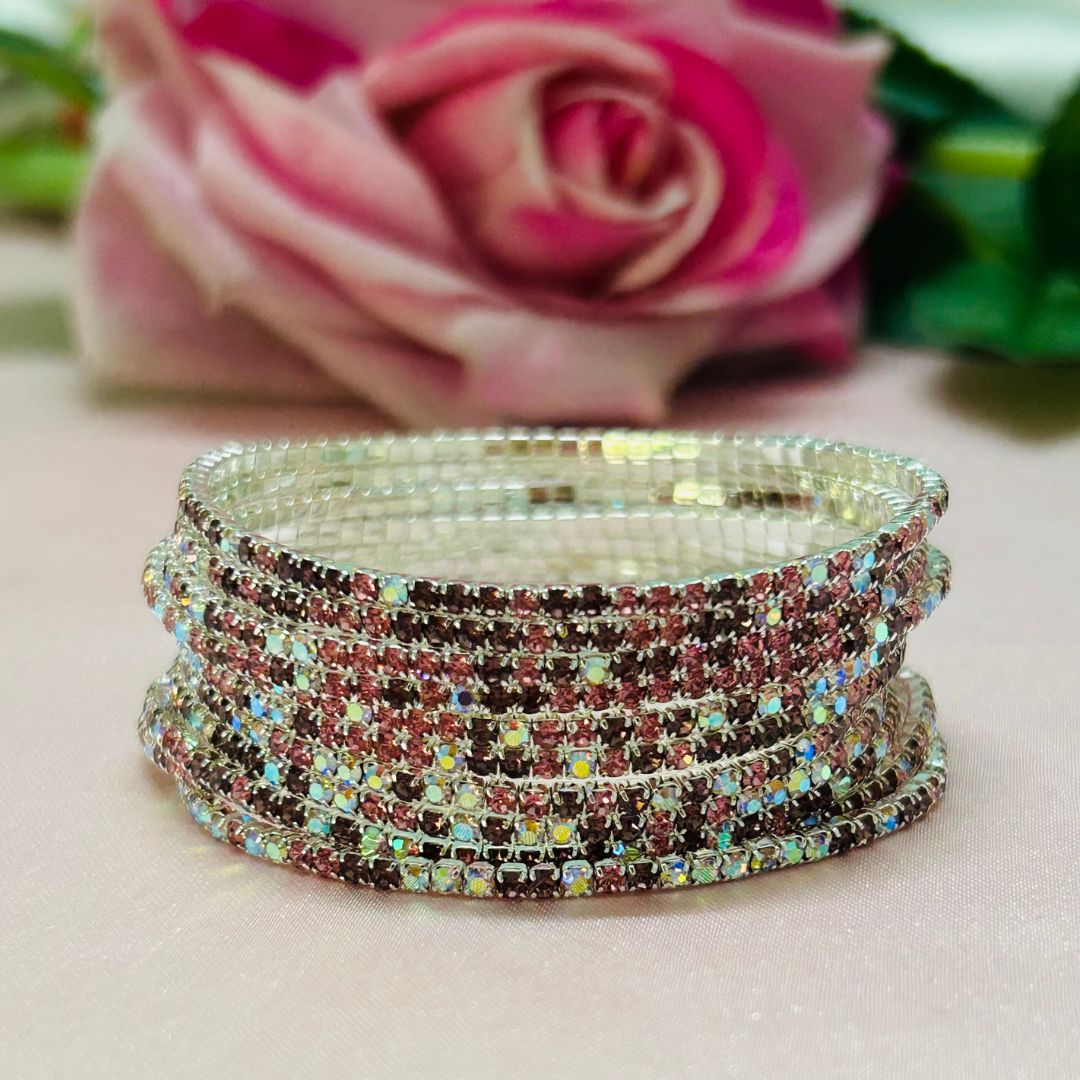 Stretchable Peach Purple Silver - Plated Bracelet - Pack of 12