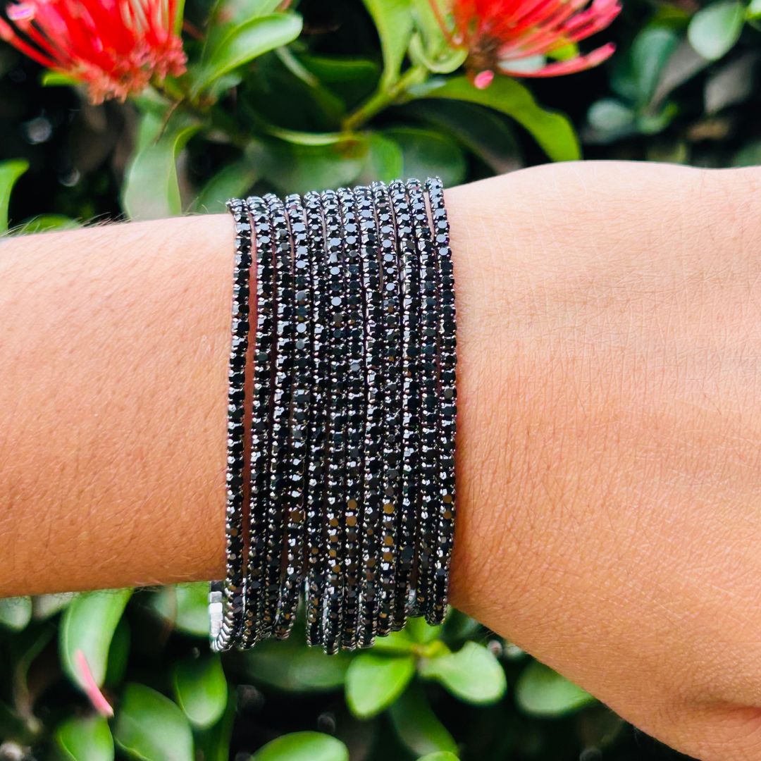 Stretchable Black Rainbow Rhodium-Plated  Bracelet - Pack of 12