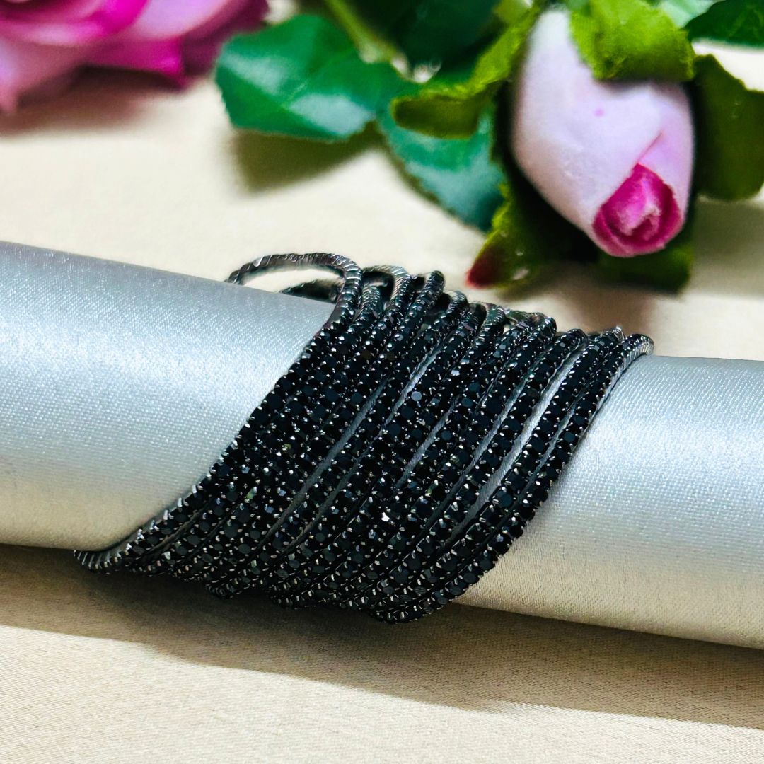 Stretchable Black Rainbow Rhodium-Plated  Bracelet - Pack of 12