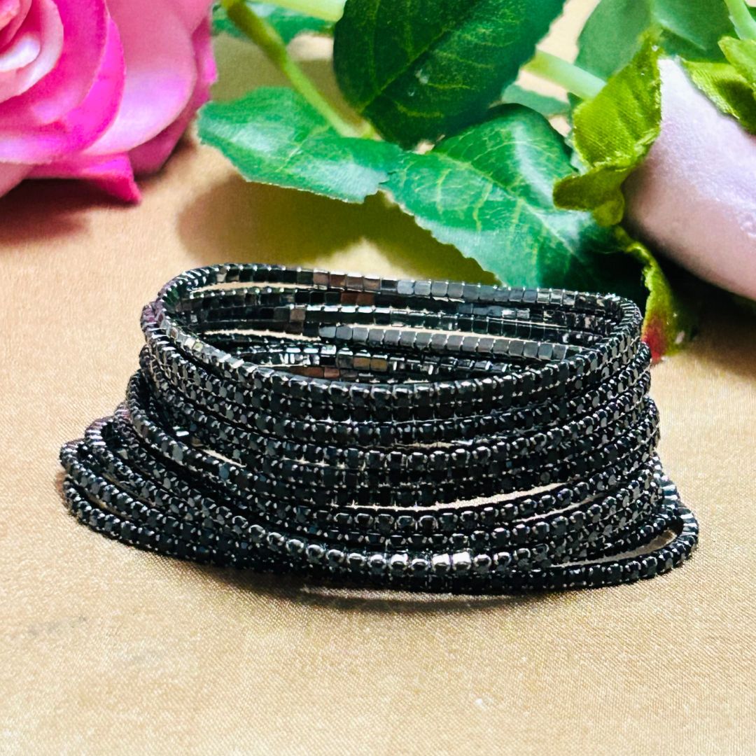 Stretchable Black Rainbow Rhodium-Plated Bracelet - Pack of 12