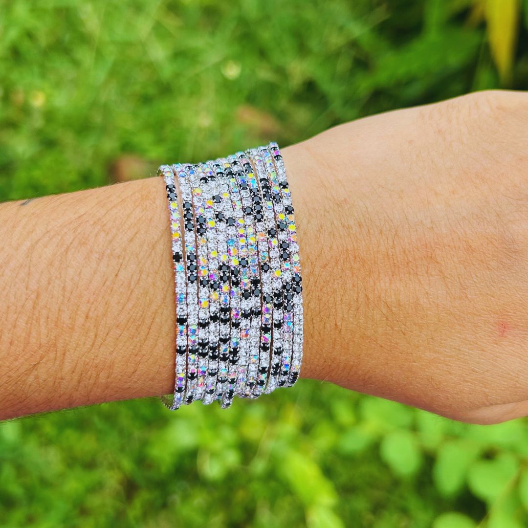 Stretchable Silver and Black -  Plated Bracelet - Pack of 12