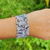 Stretchable Silver and Black -  Plated Bracelet - Pack of 12