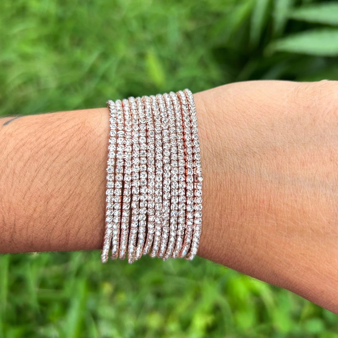 Stretchable Silver Rose Gold Plated Bracelet - Pack of 12