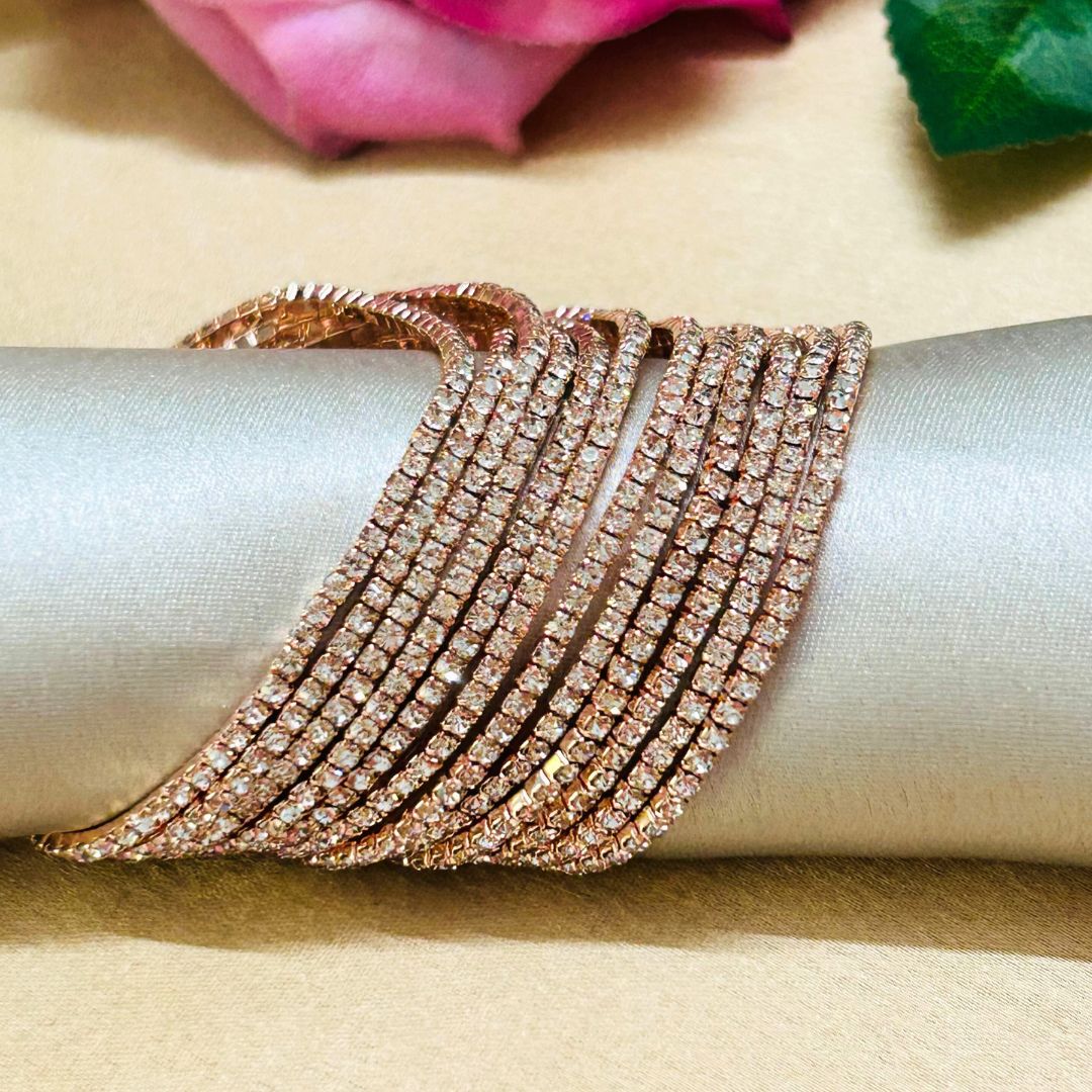 Stretchable Silver Rose Gold Plated Bracelet - Pack of 12