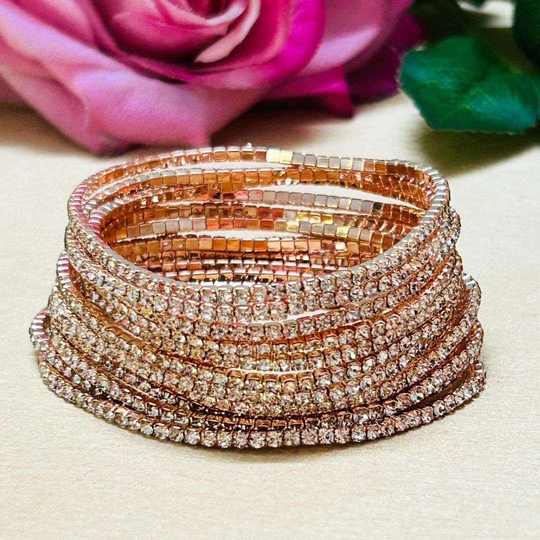 Stretchable Silver Rose Gold Plated Bracelet - Pack of 12