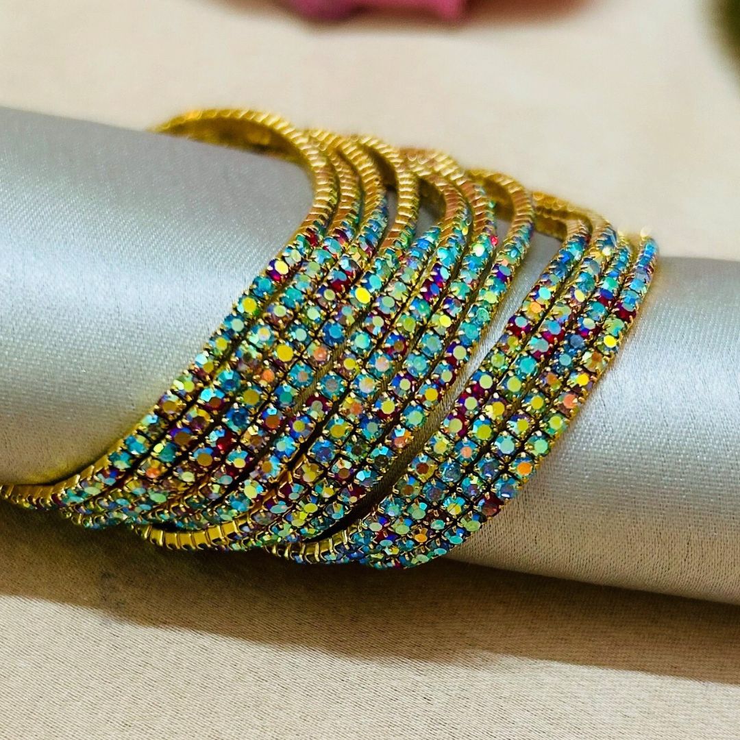 Stretchable Rainbow Multi Gold Plated Bracelet - Pack of 12