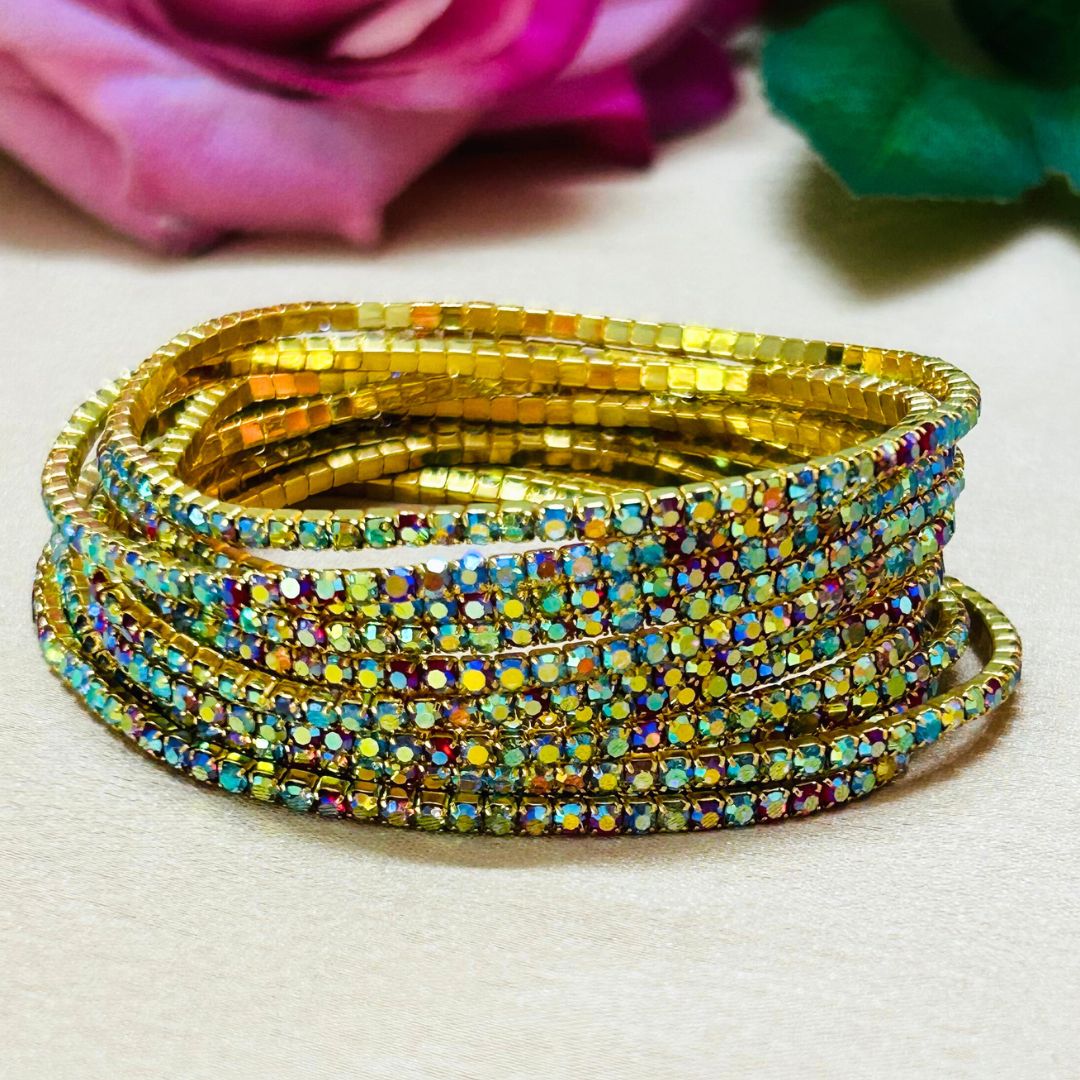 Stretchable Rainbow Multi Gold Plated Bracelet - Pack of 12