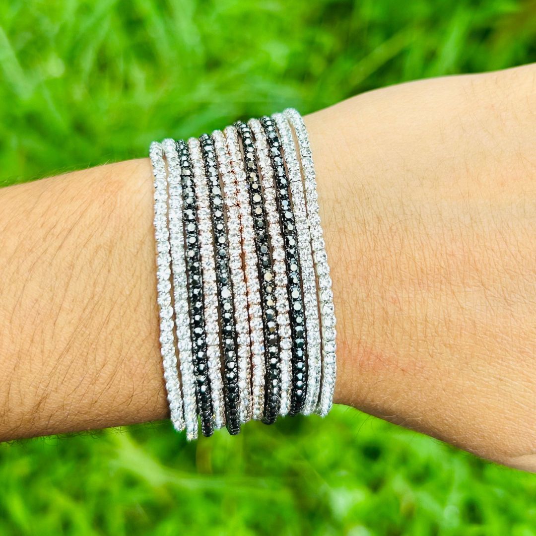 Stretchable Silver, Black and Golden Bracelet  - Pack of 12