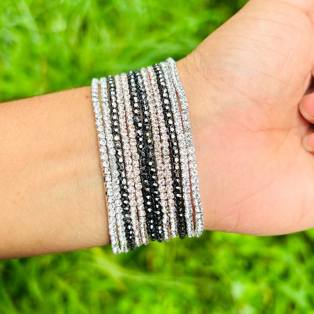 Stretchable Silver, Black and Golden Bracelet  - Pack of 12