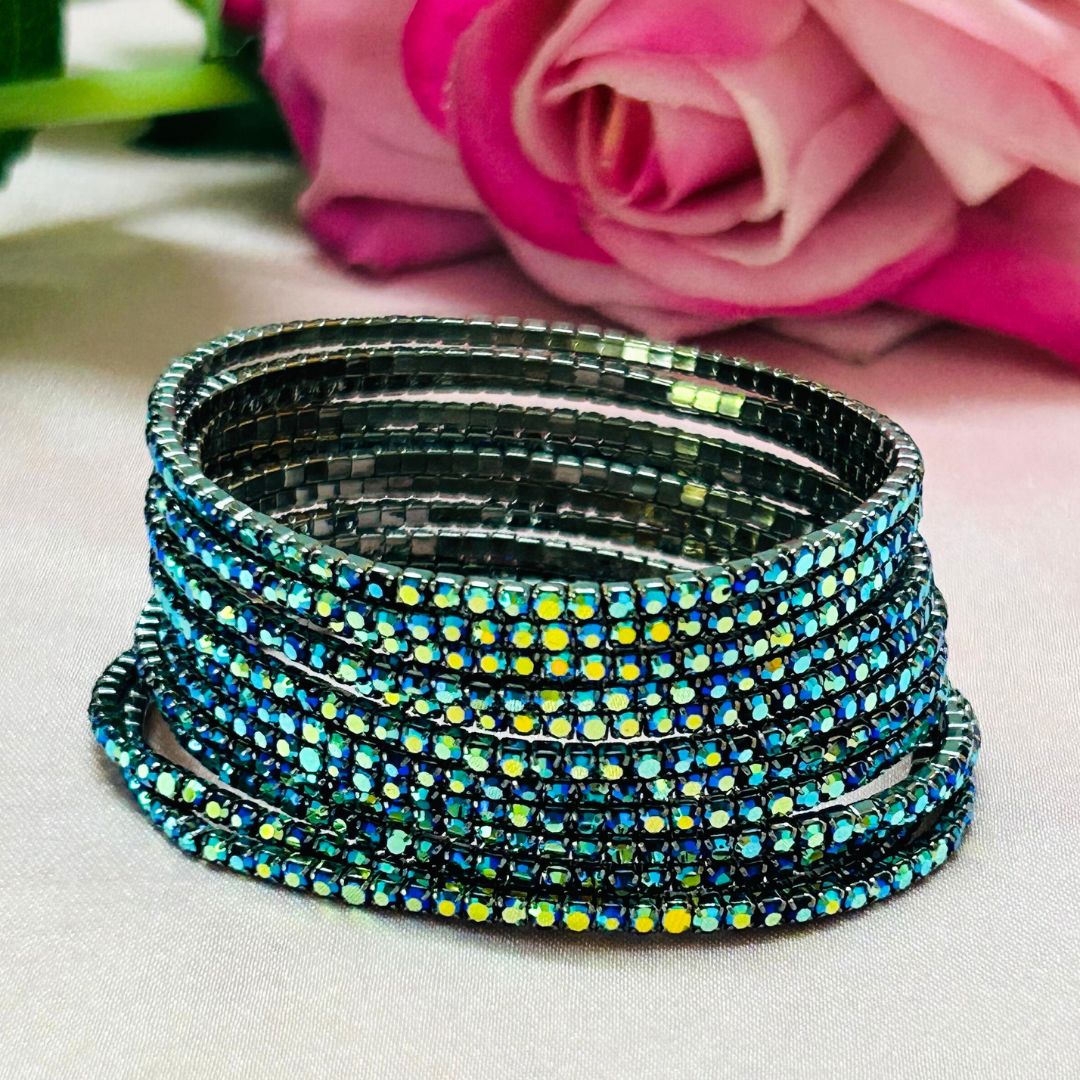 Stretchable Mystic Blue Rhodium- Plated Bracelet - Pack of 12