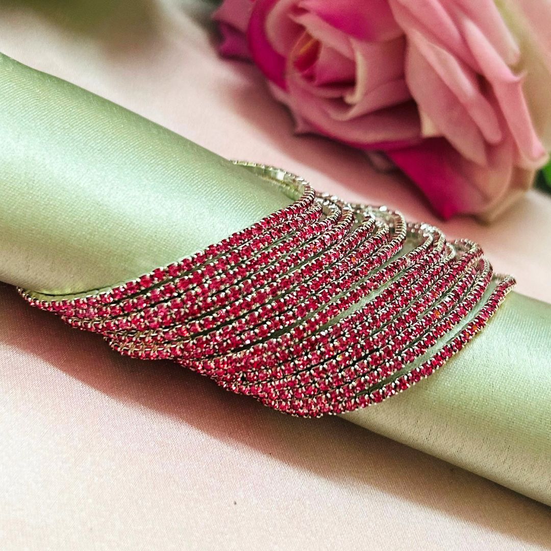 Stretchable Sparkle Rose  Silver - Plated Bracelet - Pack of 12