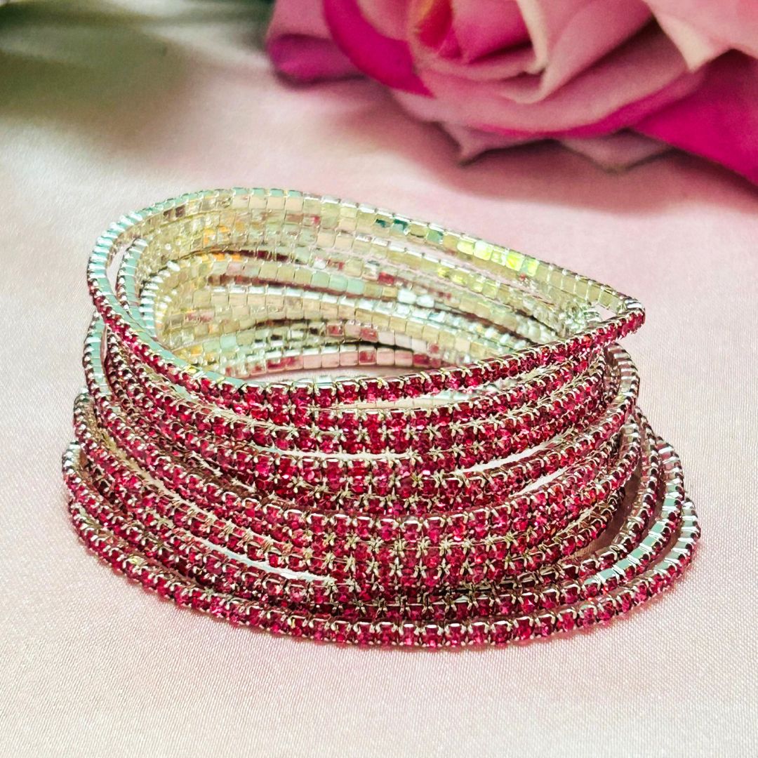 Stretchable Sparkle Rose  Silver - Plated Bracelet - Pack of 12