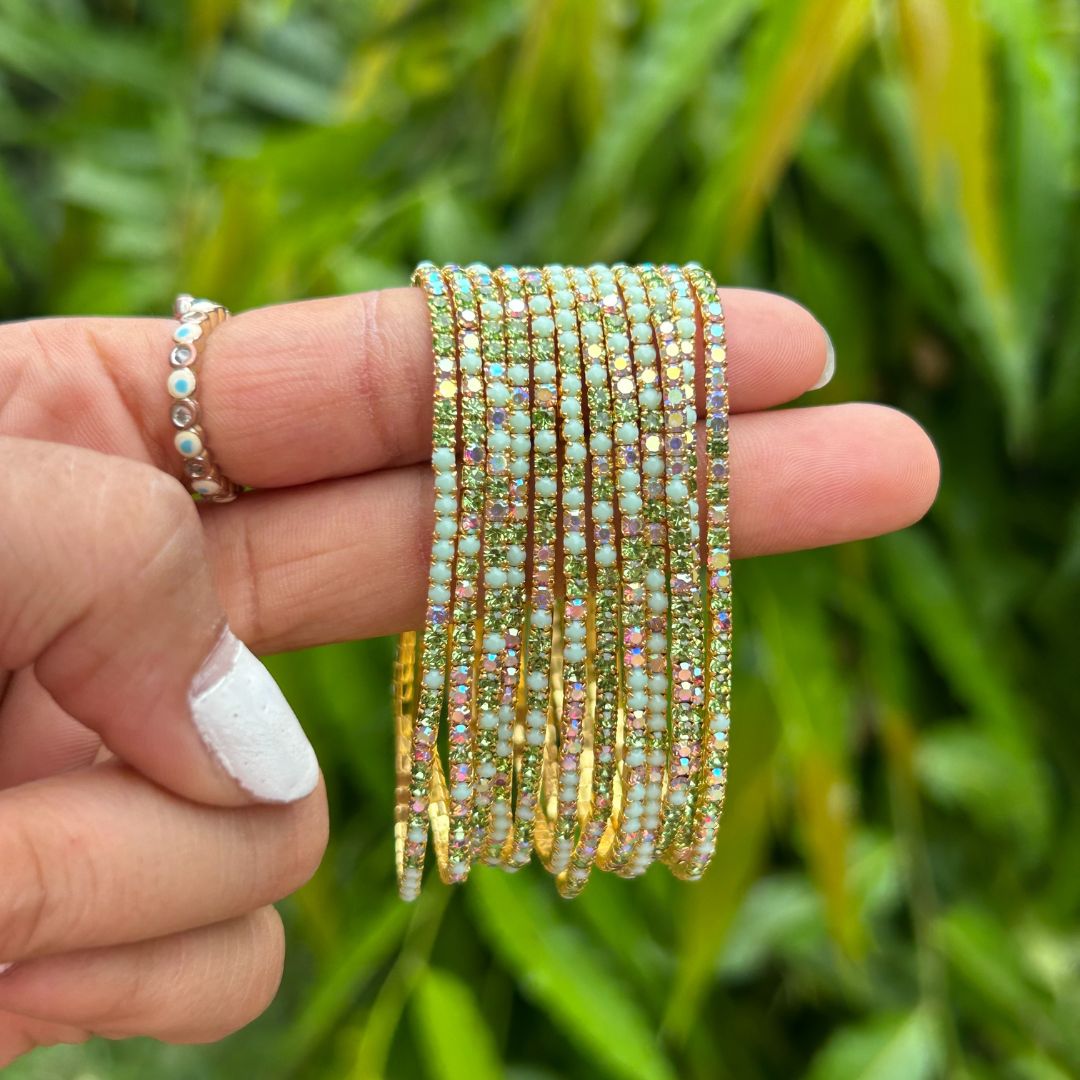 Stretchable Gold Plated Lime Green Bracelet - Pack of 12