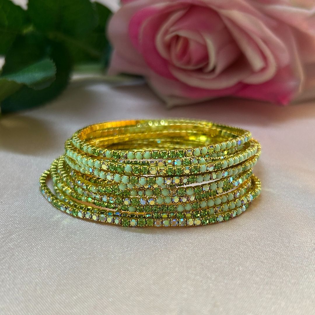Stretchable Gold Plated Lime Green Bracelet - Pack of 12