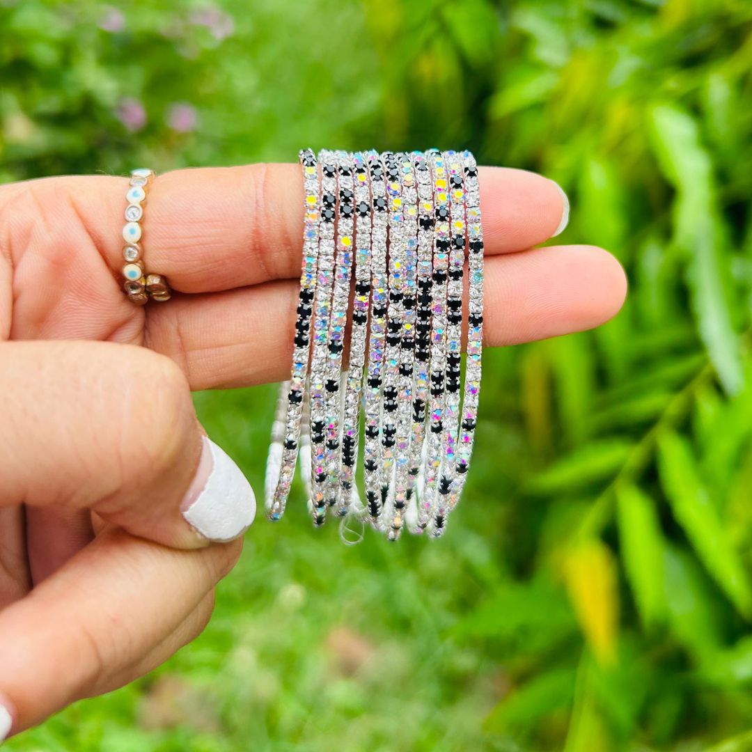 Stretchable Silver and Black -  Plated Bracelet - Pack of 12