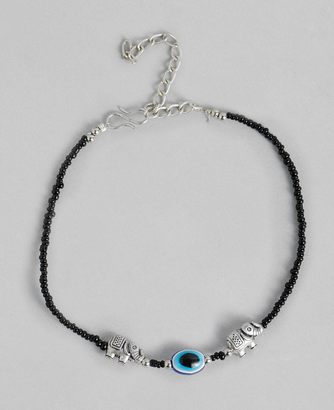LAIDA Set of 2 German Silver Silver-Plated Oxidised Evil Eye Anklet