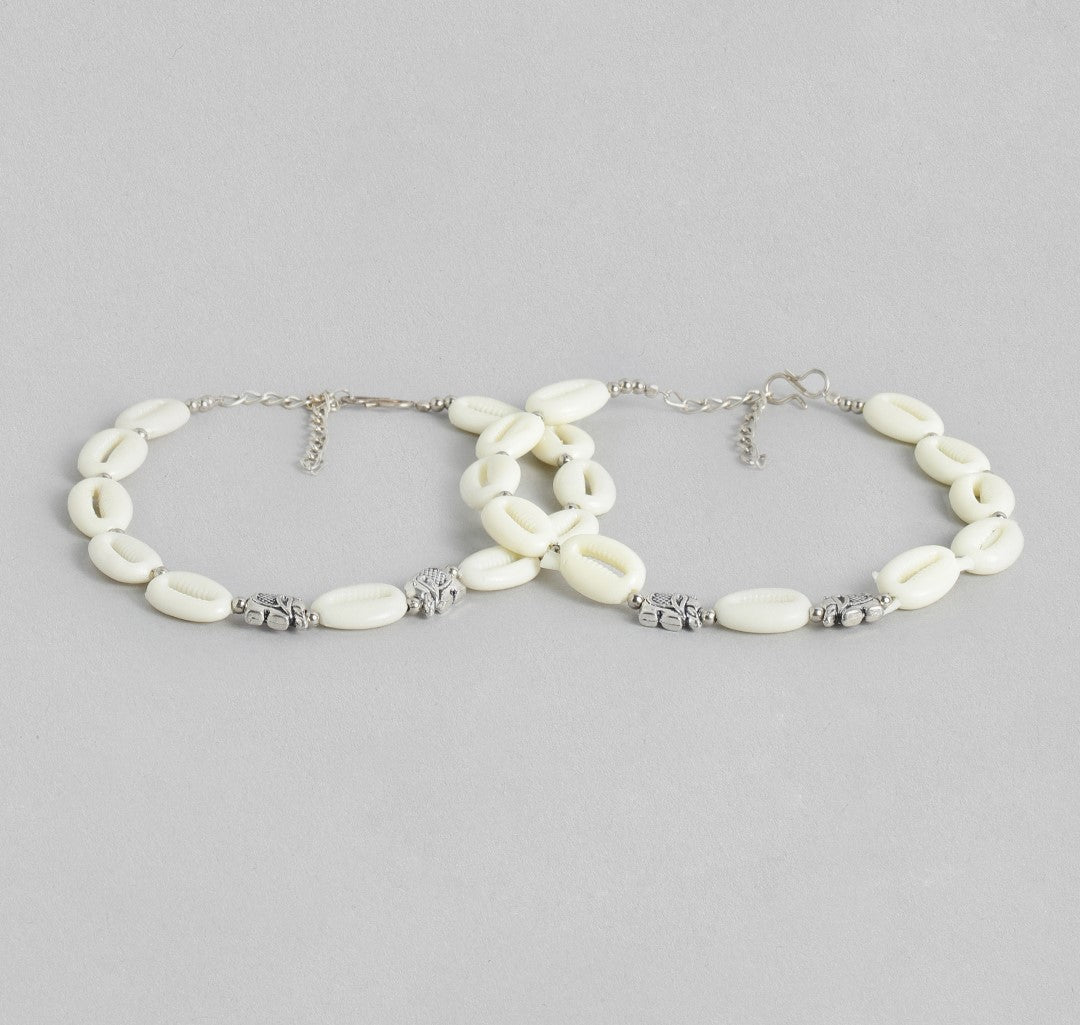 LAIDA Set of 2 German Silver- Plated Shell Anklet