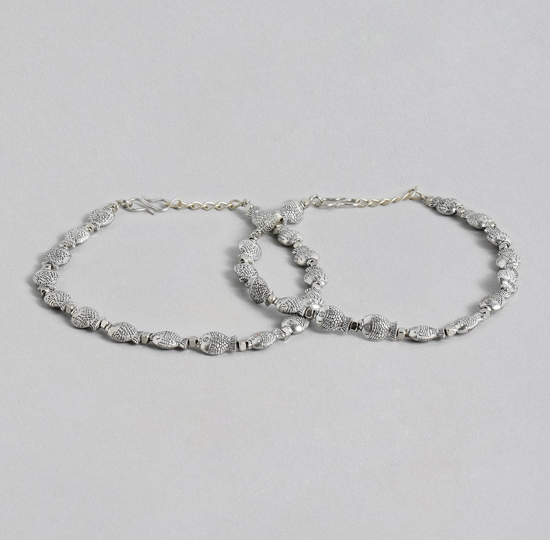 LAIDA Set of 2 German Silver Silver-Plated Oxidised Anklet
