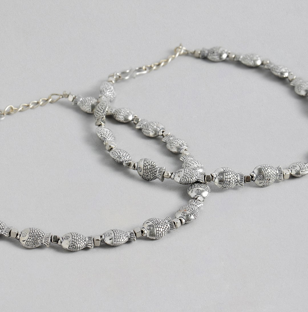 LAIDA Set of 2 German Silver Silver-Plated Oxidised Anklet