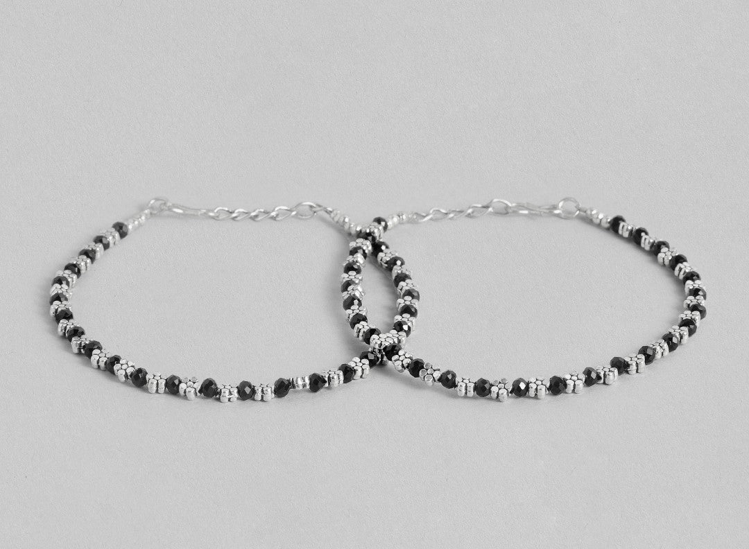 LAIDA Set of 2 German Silver Silver-Plated Oxidised Anklet