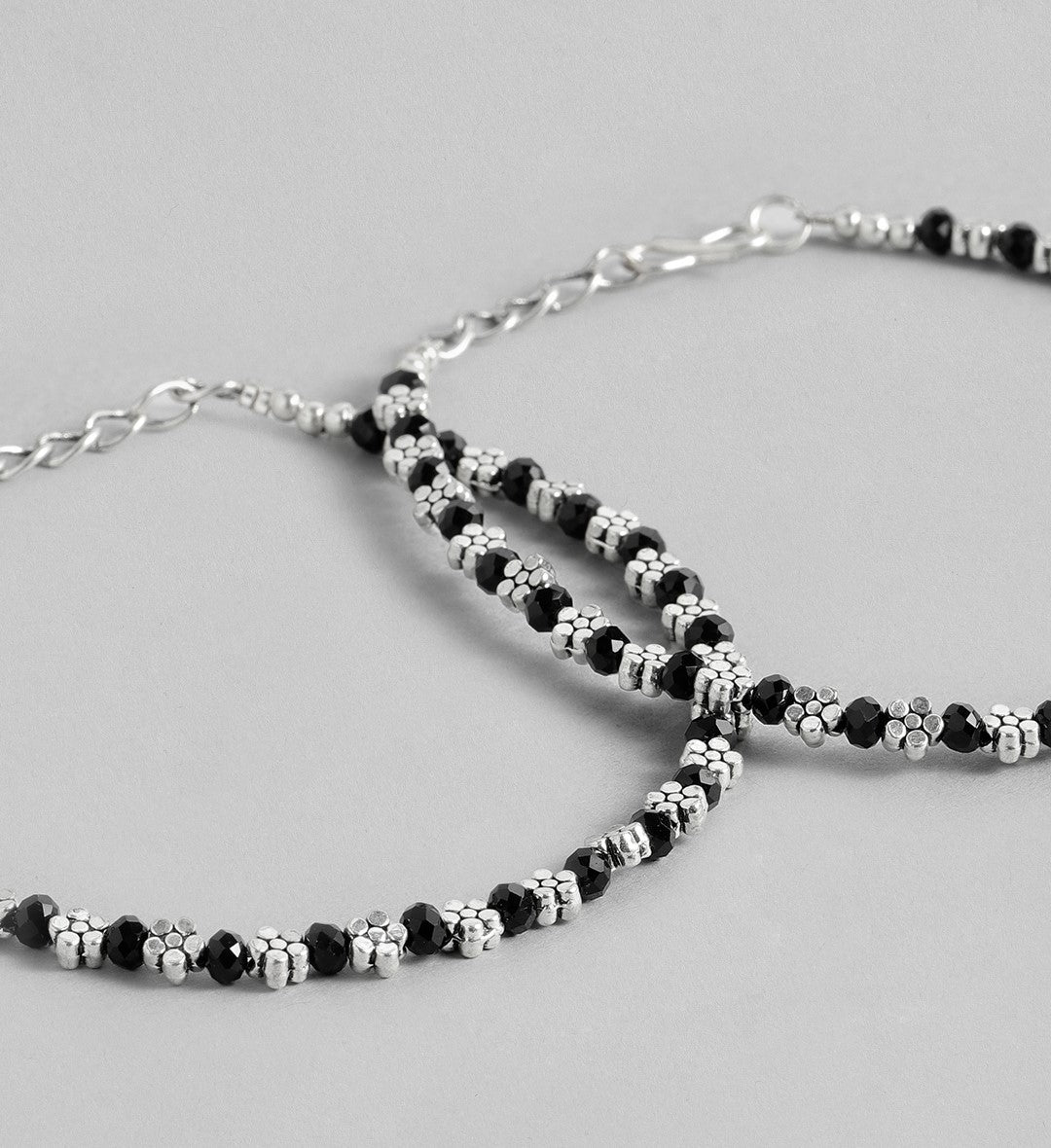 LAIDA Set of 2 German Silver Silver-Plated Oxidised Anklet