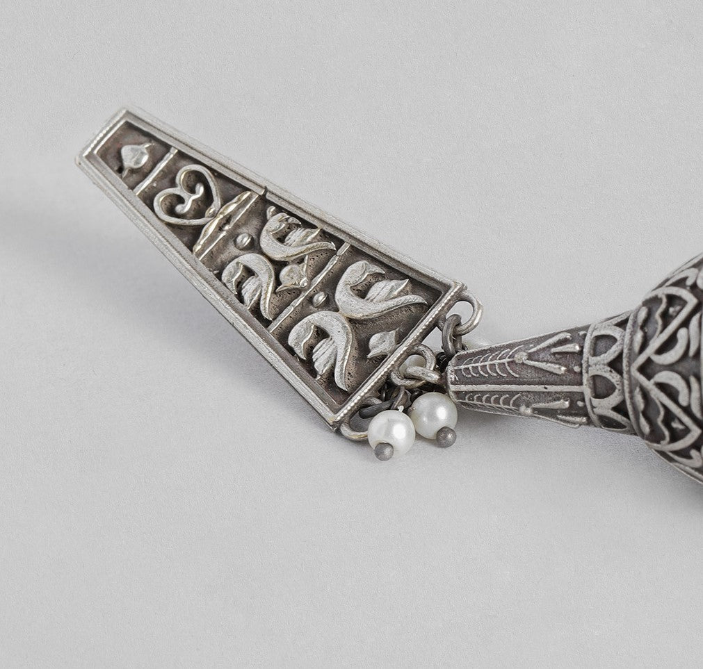 Silver-Plated Oxidised Contemporary Jhumkas Earrings