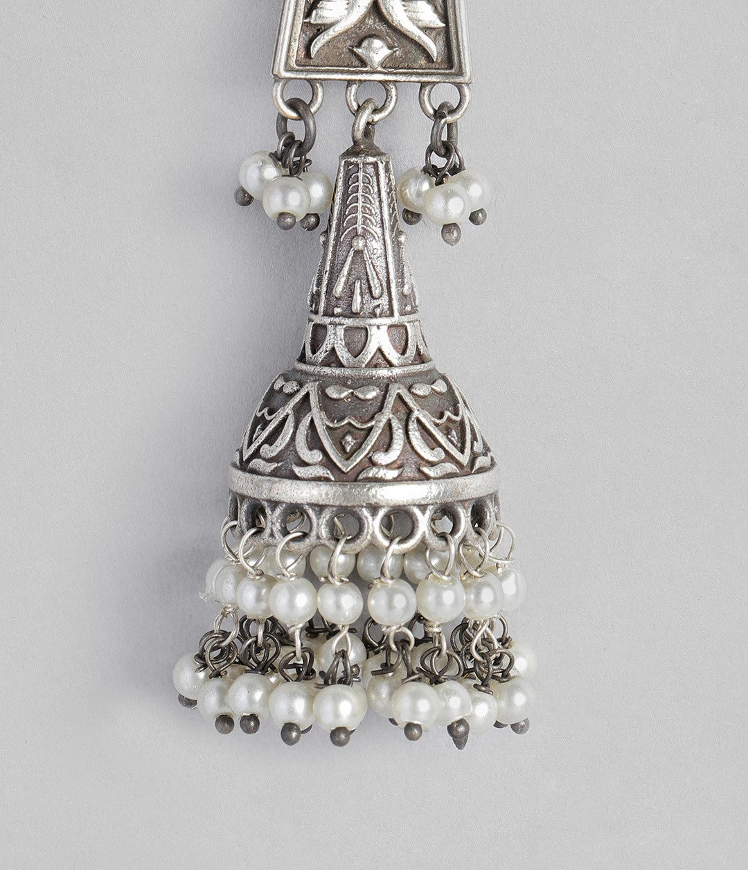 Silver-Plated Oxidised Contemporary Jhumkas Earrings