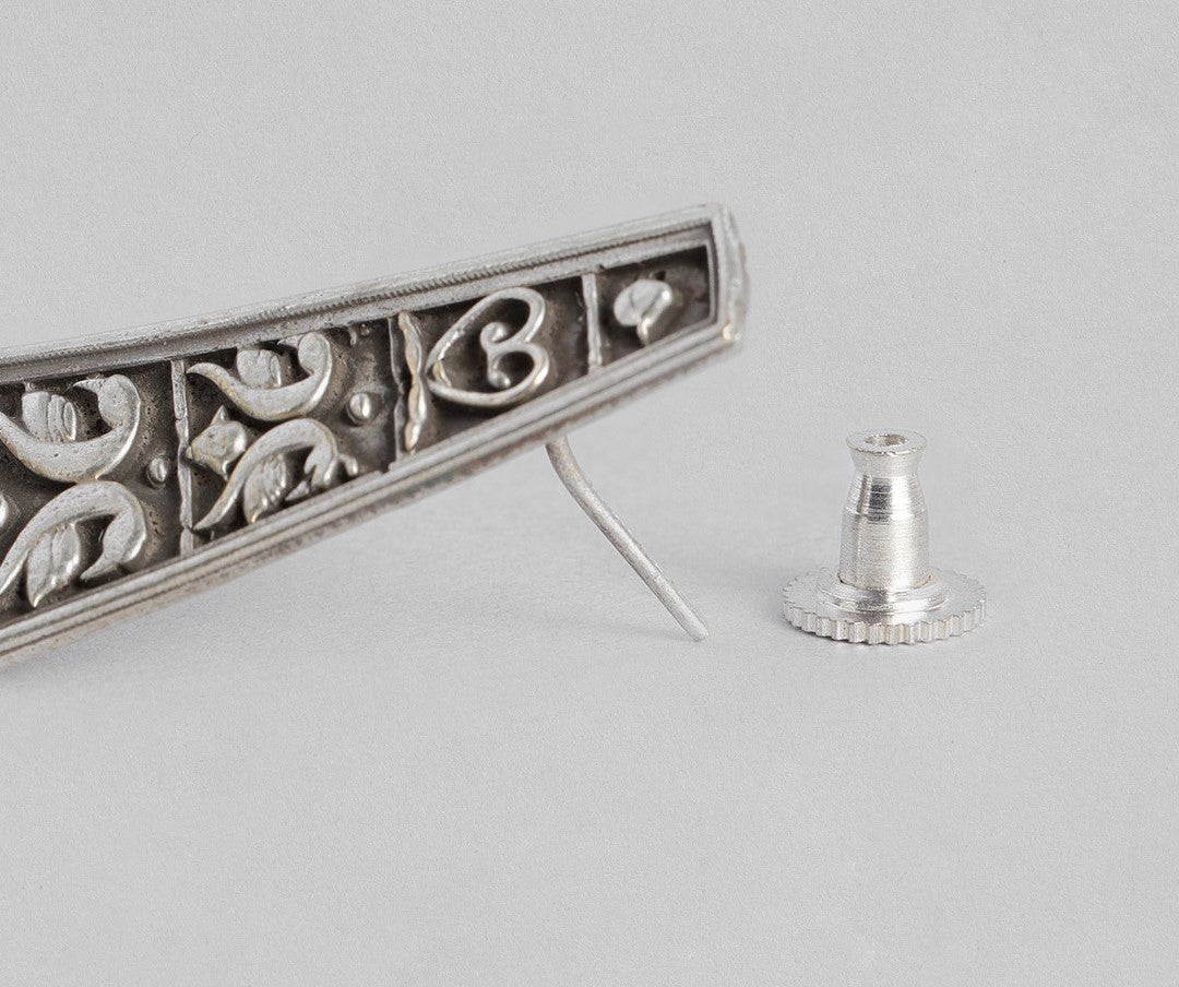 Silver-Plated Oxidised Contemporary Jhumkas Earrings