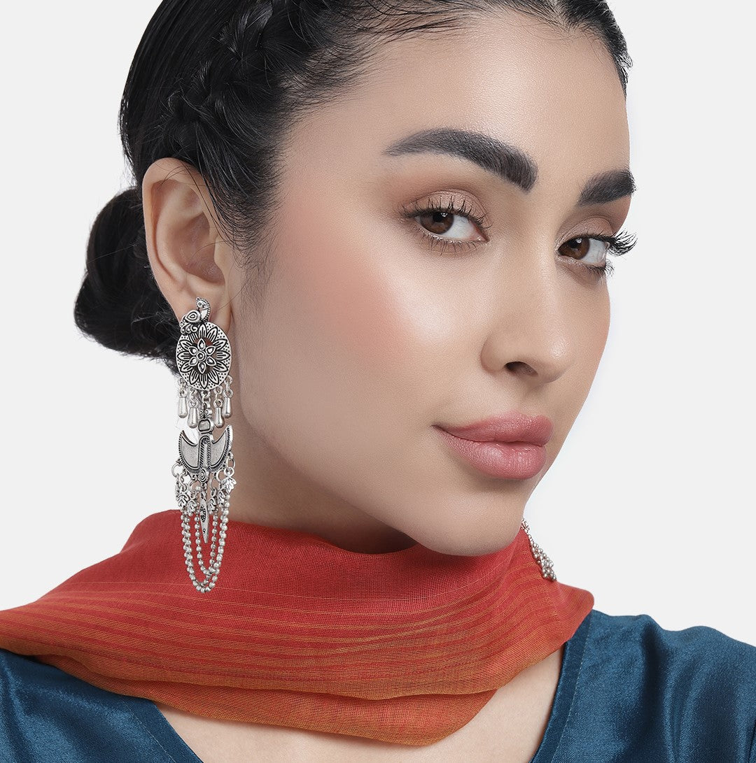 Silver-Plated Oxidised Quirky Drop Earrings