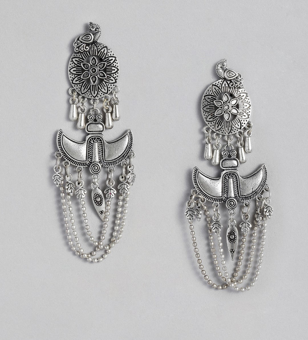 Silver-Plated Oxidised Quirky Drop Earrings