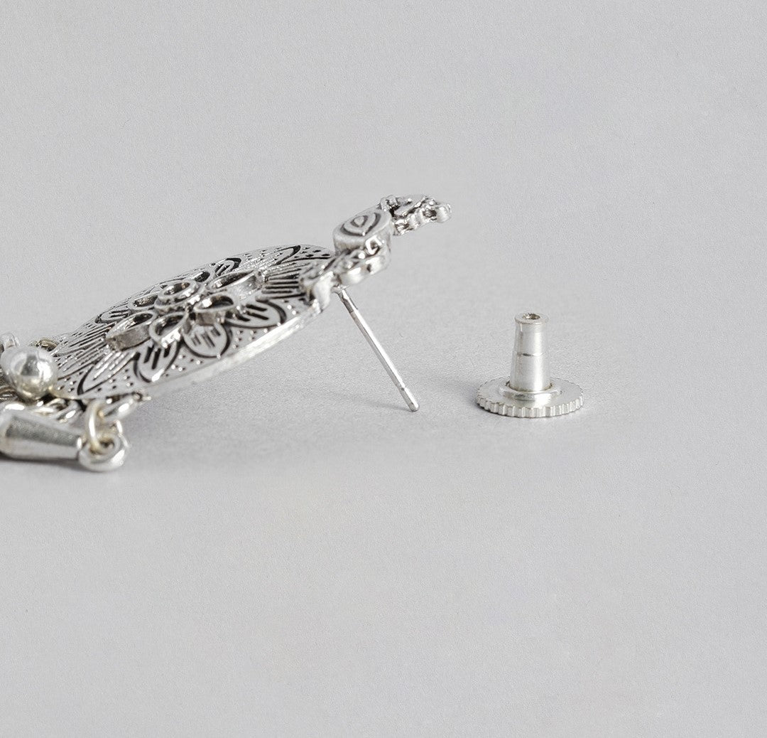 Silver-Plated Oxidised Quirky Drop Earrings