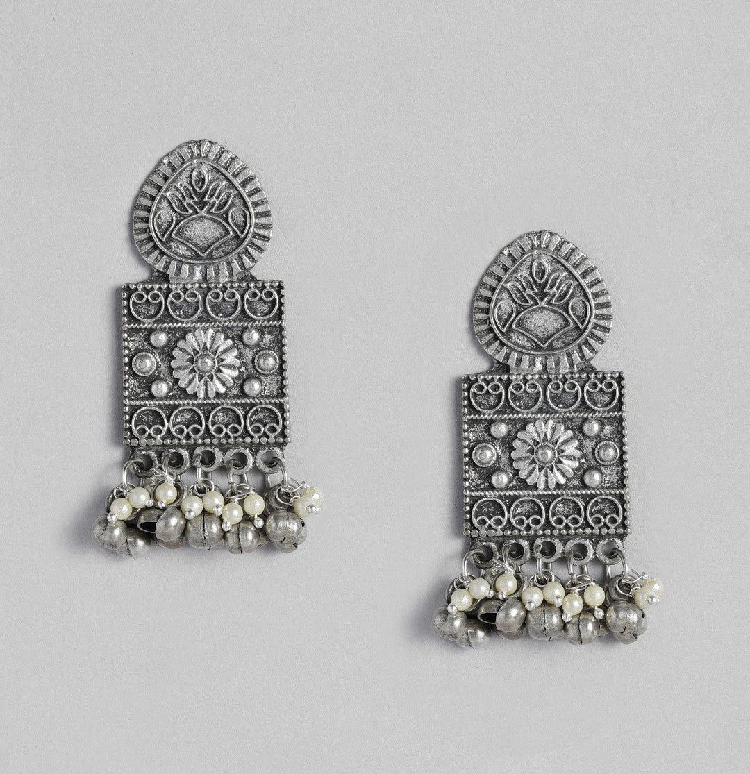 Silver-Toned Spherical Jhumkas Earrings
