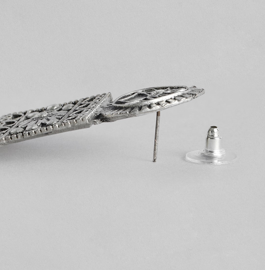 Silver-Toned Spherical Jhumkas Earrings