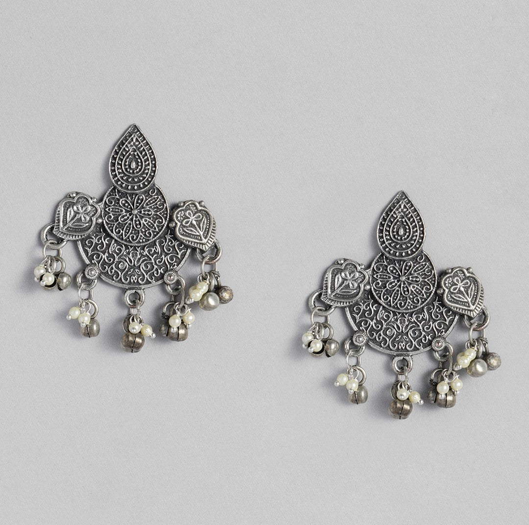 Silver-Plated Oxidised Contemporary Drop Earrings