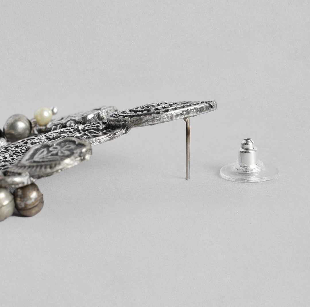 Silver-Plated Oxidised Contemporary Drop Earrings