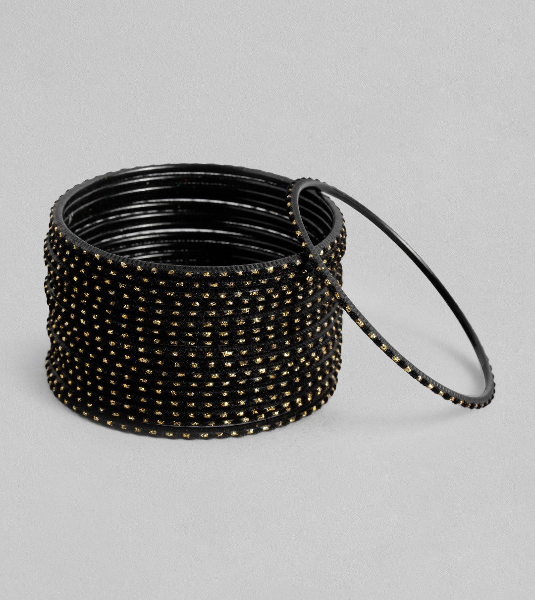 Chandni AD Gold Stone Studded 36 Black Bangles