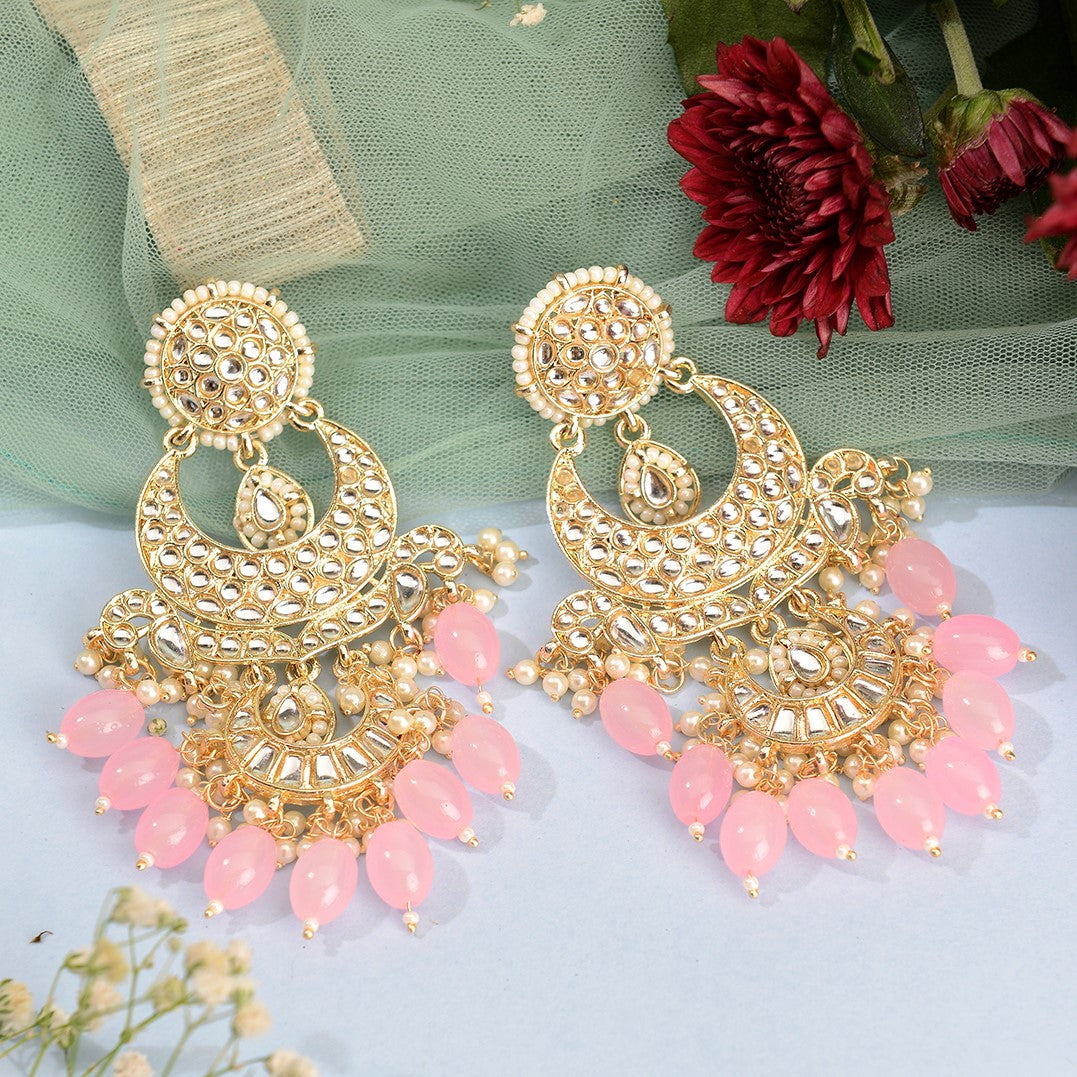 Gold Plated Pink Modern Chandbalis