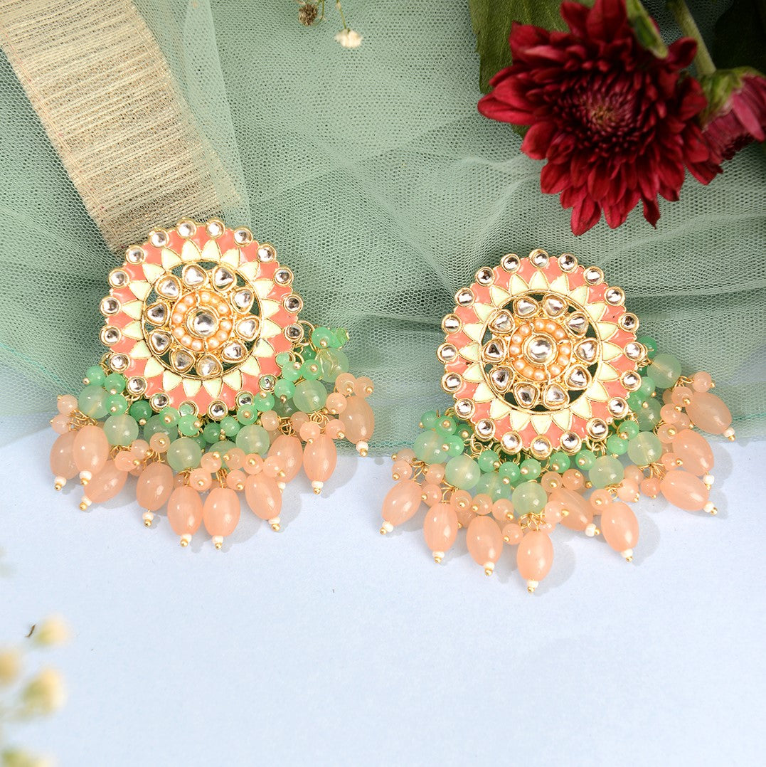 Laida Pink and Green Stud Earrings