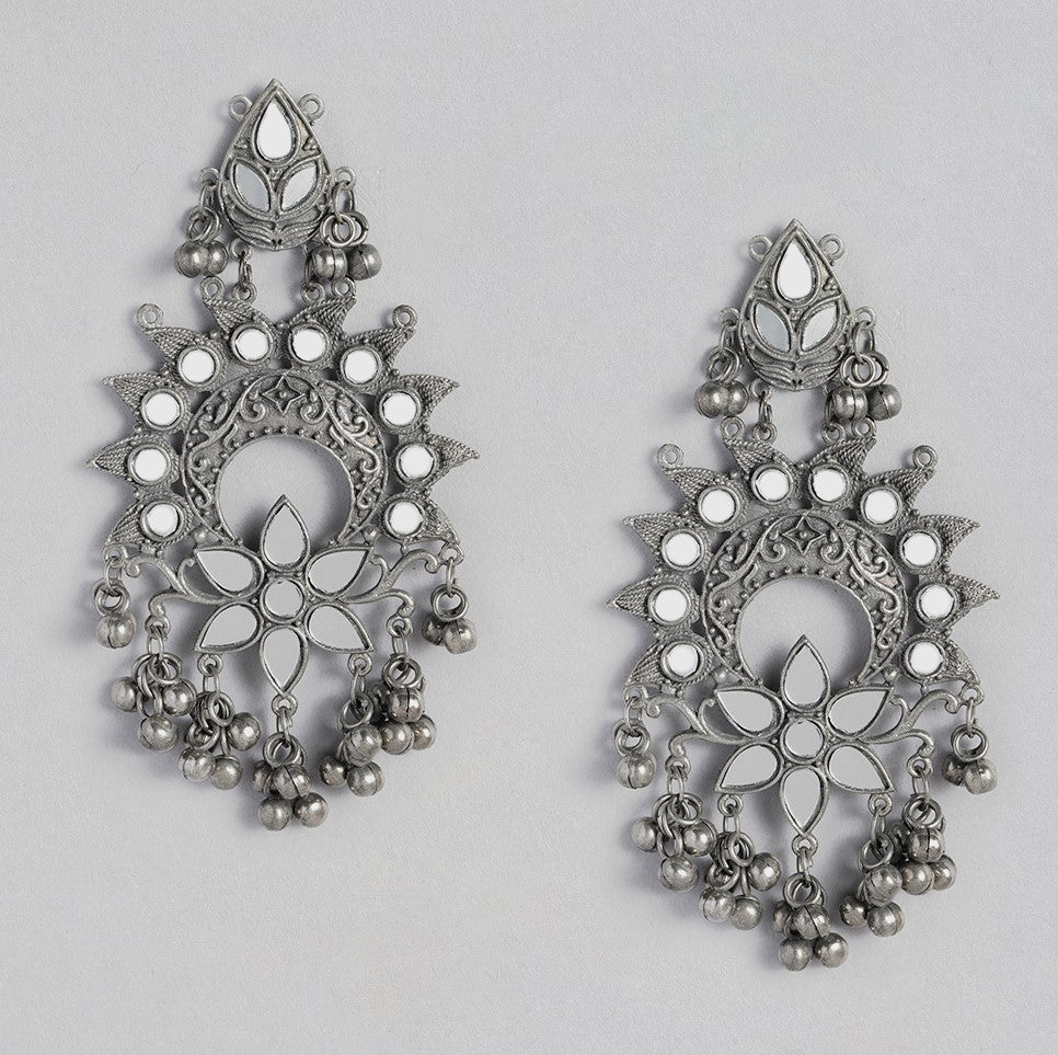 Silver-Plated Oxidised Floral Chandbalis
