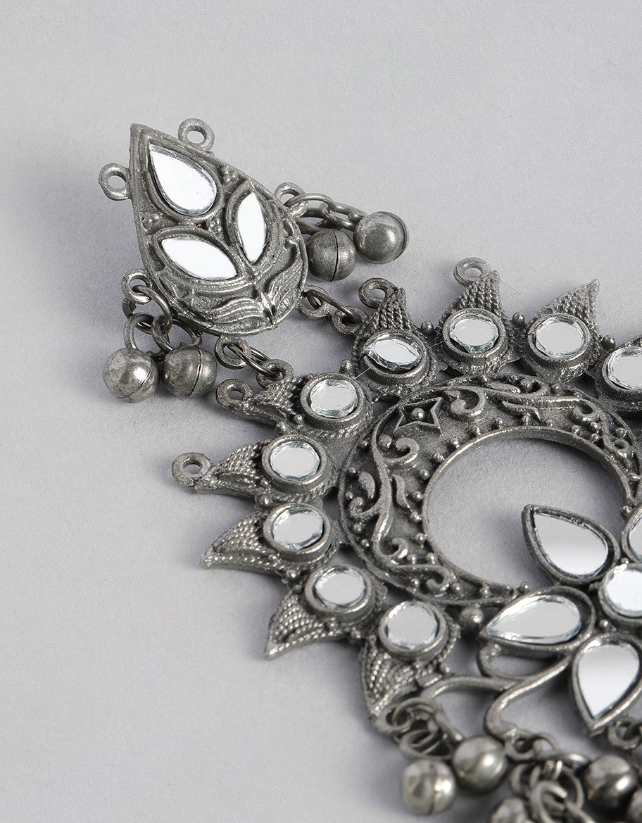 Silver-Plated Oxidised Floral Chandbalis