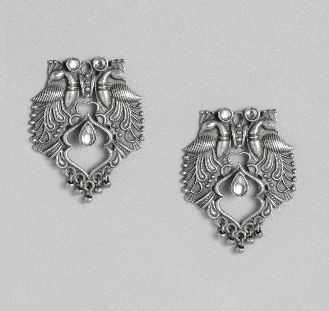 Silver-Plated Oxidised Peacock Shaped Studs