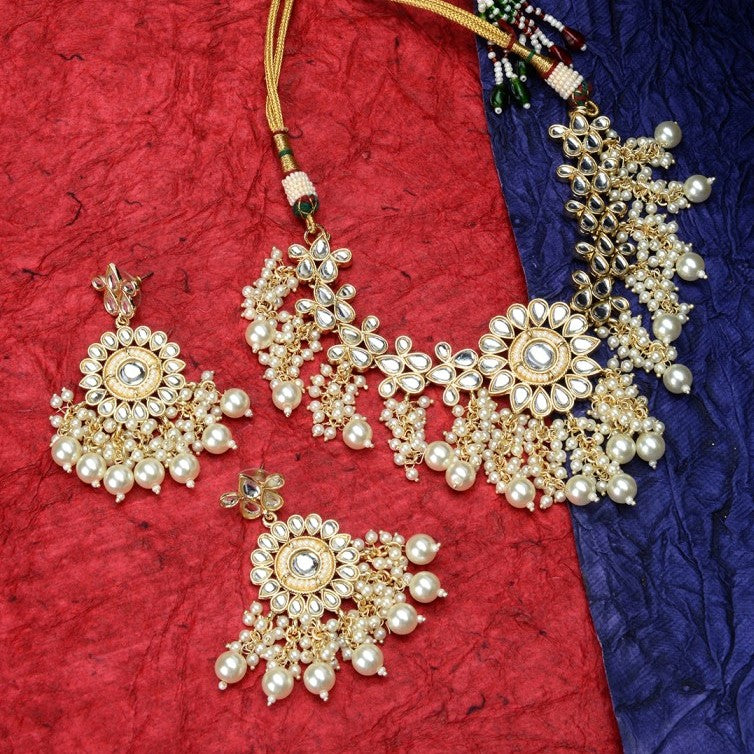 Laida Gold-Plated Kundan-Studded & Pearl Beaded Jewellery Set